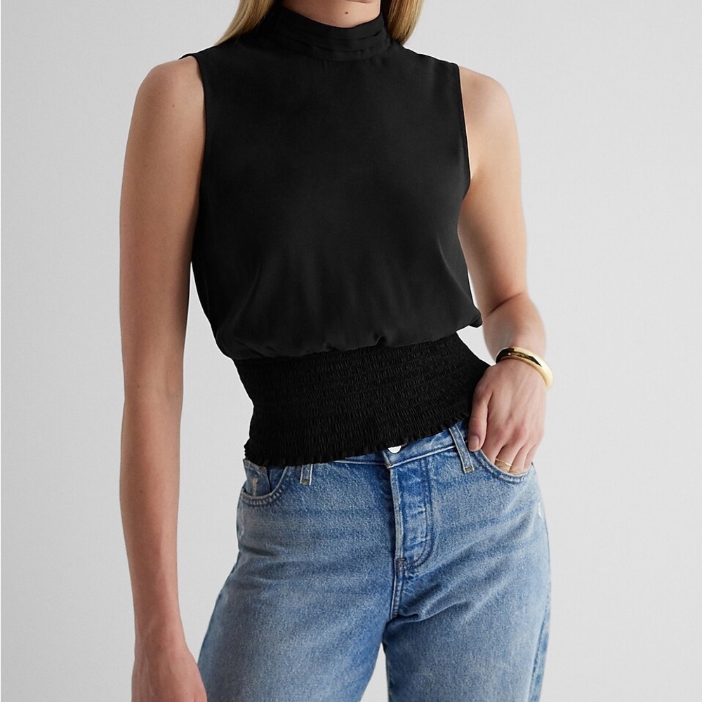 Express Mock Neck Smocked Gramercy Tank Women size xs Black